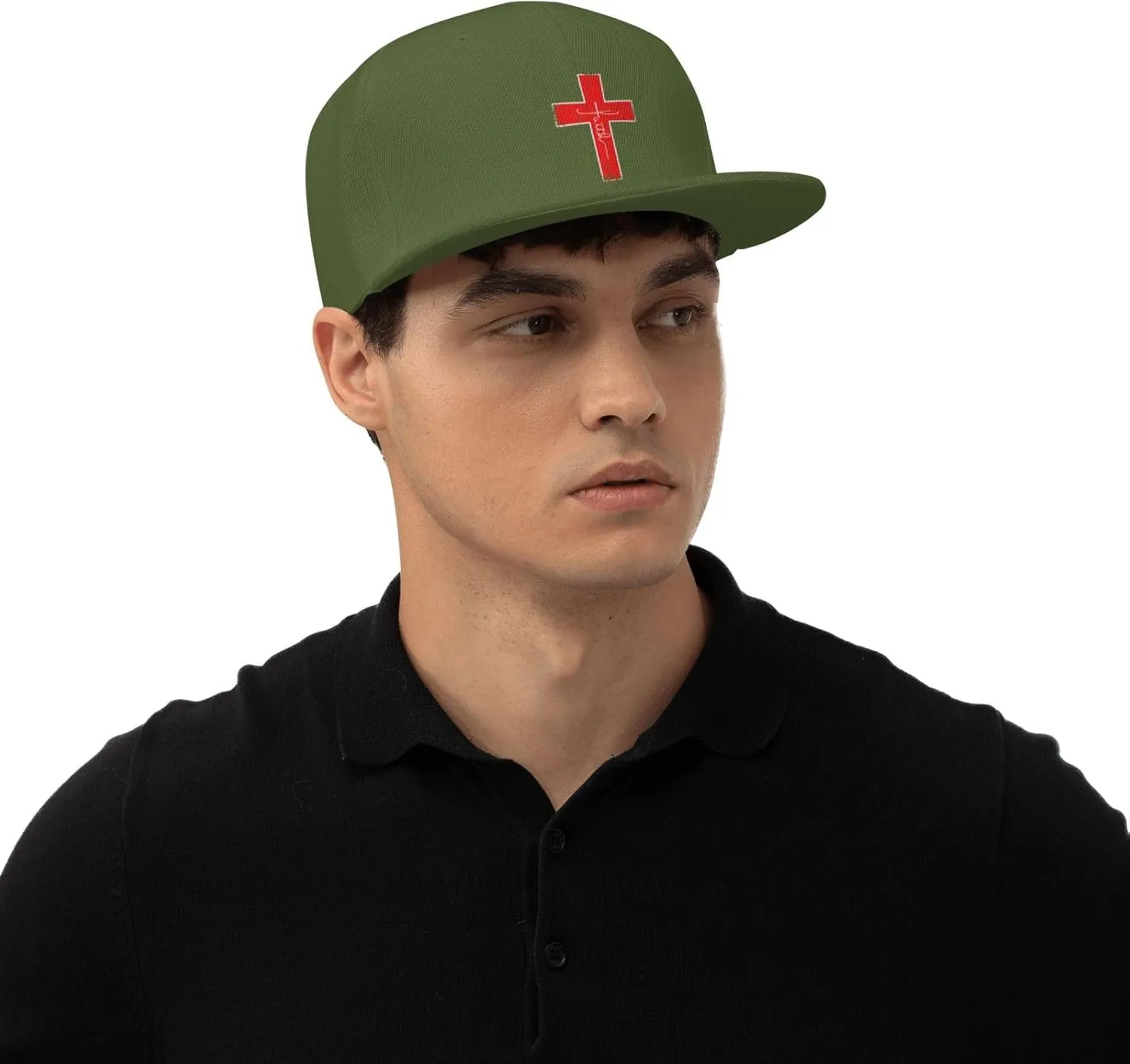Faith Red Cross Jesus Christ Prayer Love Christian Flat Brim Baseball Cap,Snapback Hat Trucker Hat,Black