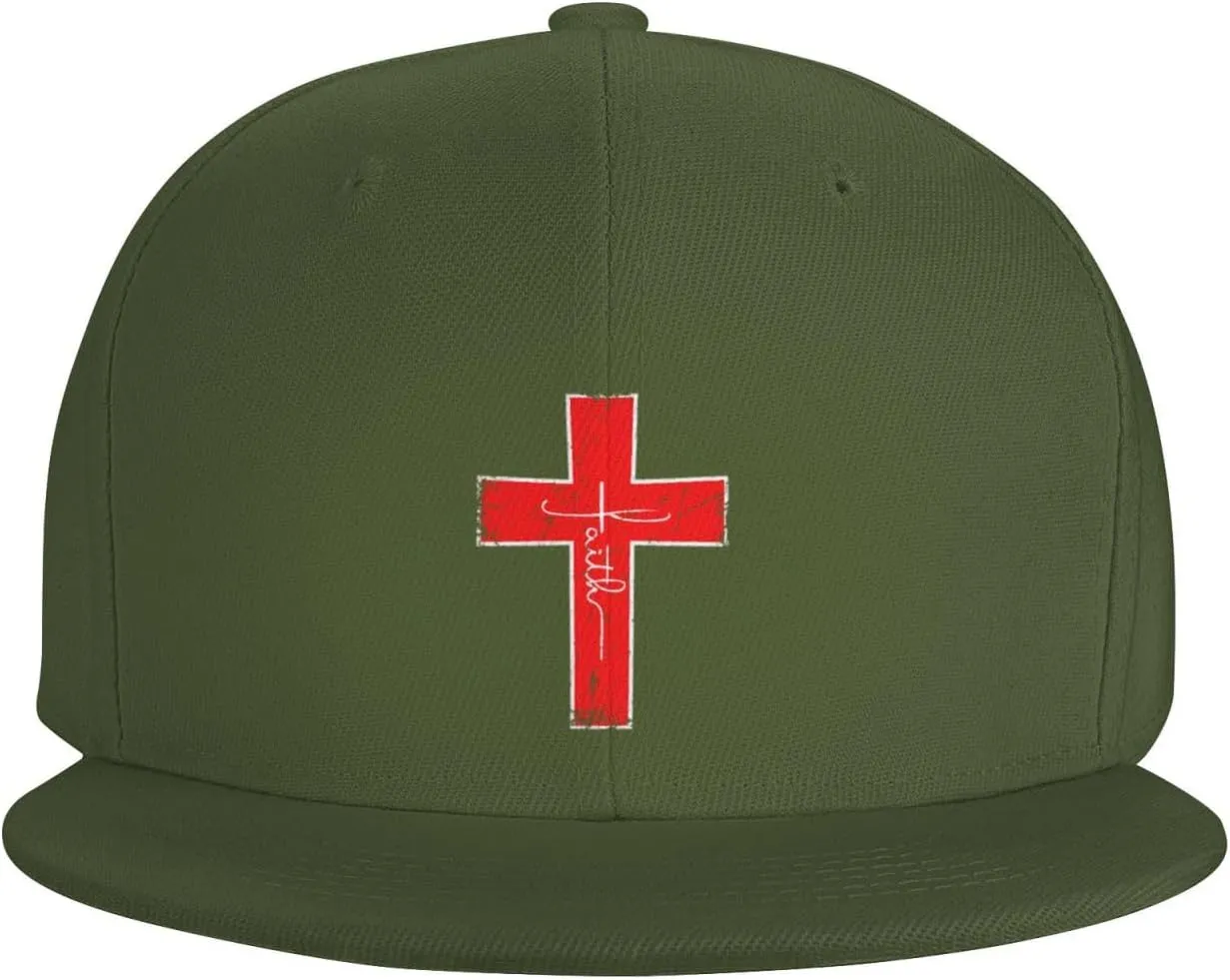 Faith Red Cross Jesus Christ Prayer Love Christian Flat Brim Baseball Cap,Snapback Hat Trucker Hat,Black
