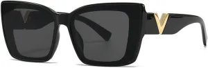 Fashion Cat Eye Sunglasses Vintage Luxury Black Oversized Ladies Sunglasses UV400,C1 Black Black,One size