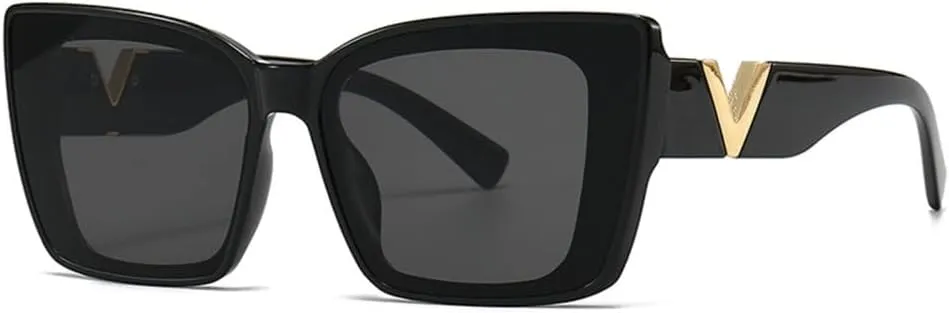 Fashion Cat Eye Sunglasses Vintage Luxury Black Oversized Ladies Sunglasses UV400,C1 Black Black,One size