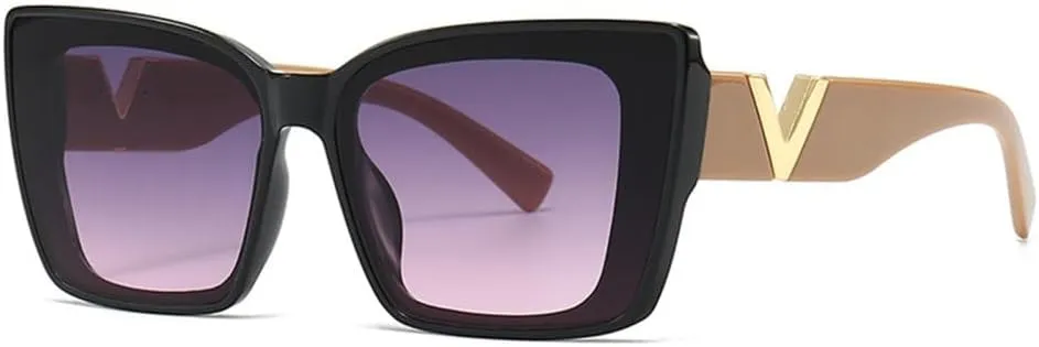 Fashion Cat Eye Sunglasses Vintage Luxury Black Oversized Ladies Sunglasses UV400,C3 Pink Black,One size