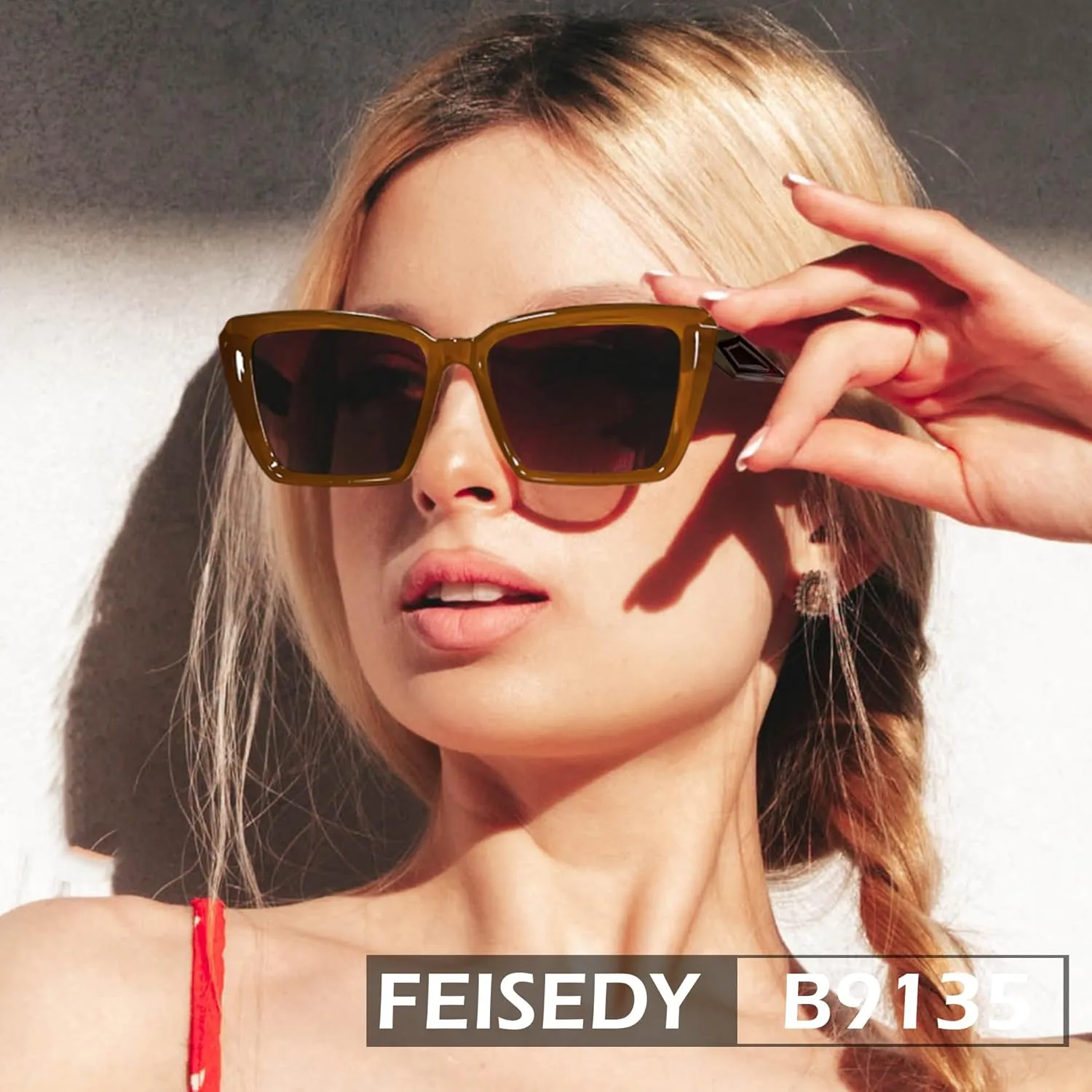 FEISEDY Trendy Cat Eye Women Sunglasses, Retro Womens Square Cateye Sun Glasses B9135