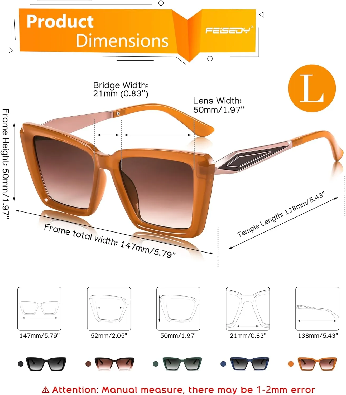 FEISEDY Trendy Cat Eye Women Sunglasses, Retro Womens Square Cateye Sun Glasses B9135