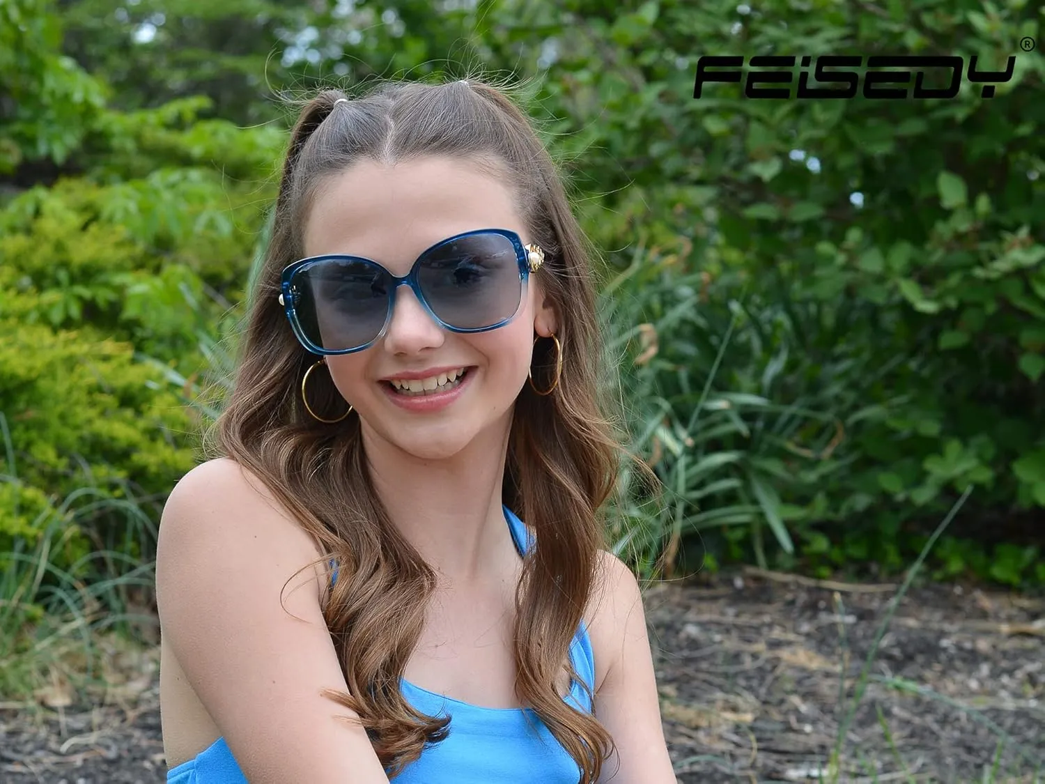 FEISEDY Women's Fashion Sunglasses, Oversized Square Frame with Pearl Sparkling, Polarized UV Protection B2821