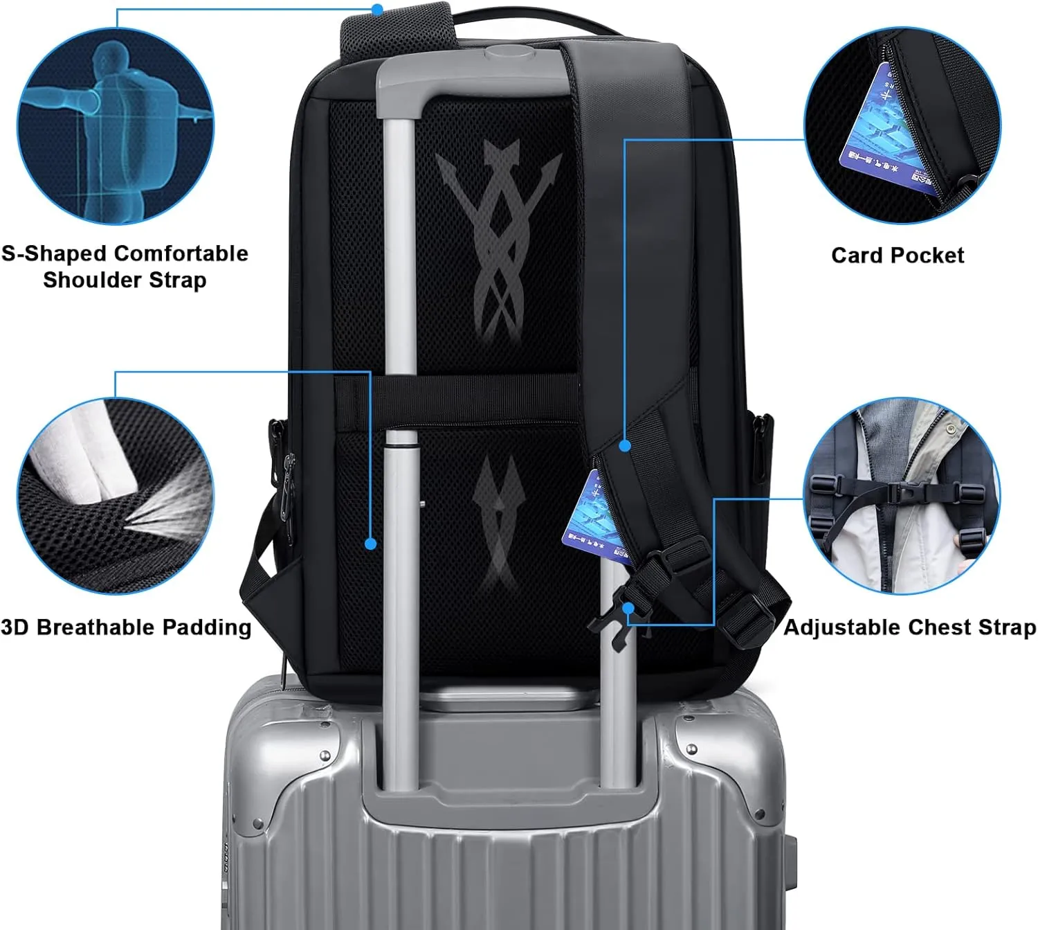 FENRUIEN Business Travel Backpack for Men, Expandable Water Resistant Computer Backpack with USB Port, Black Laptop Backpack 15.6 Inch for College/Work