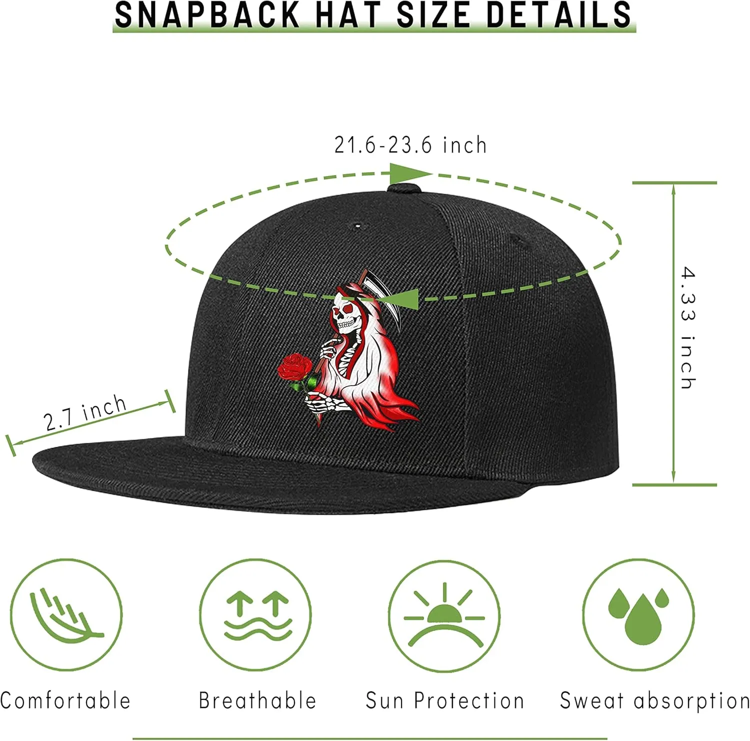 Flat Bill Brim Hat for Men Snap Backpack Men Snapback Hats Trucker Hats Adjustable Men's Baseball Caps Black