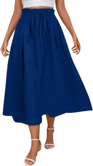 Floral Skirts for Women 2025 A-Line Loose Elastic High Waist Elastic Waist Pleated Summer Swing Skirts with Pocket
