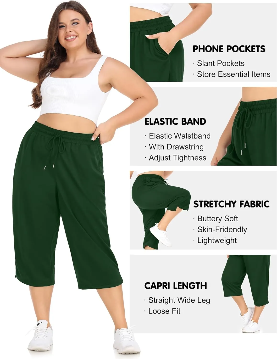 FOREYOND Plus Size Capri Pants for Women Loose Fit Yoga Pants with Pockets Workout Activewear Sweatpants