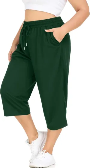 FOREYOND Plus Size Capri Pants for Women Loose Fit Yoga Pants with Pockets Workout Activewear Sweatpants