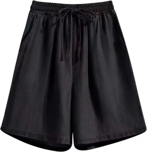 FZYLQY Bermuda Jean Shorts for Women High Waisted Lightweight Comfy Denim Shorts Casual Drawstring Elastic Waist Jean Shorts