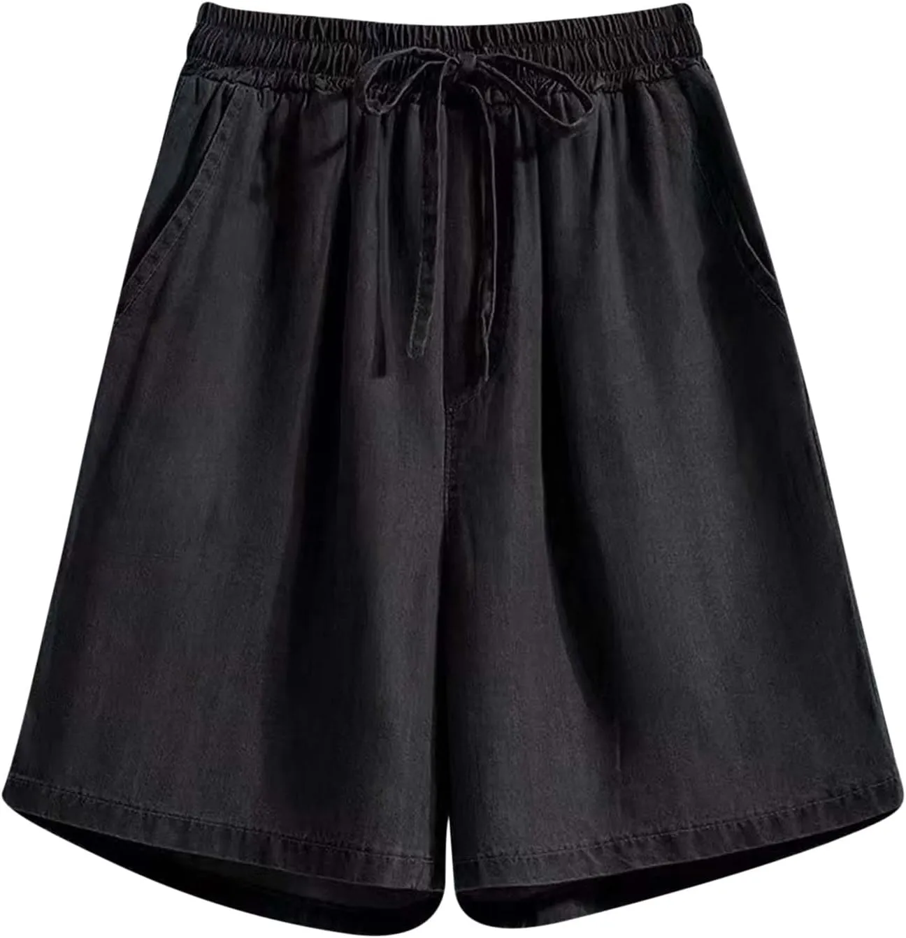 FZYLQY Bermuda Jean Shorts for Women High Waisted Lightweight Comfy Denim Shorts Casual Drawstring Elastic Waist Jean Shorts