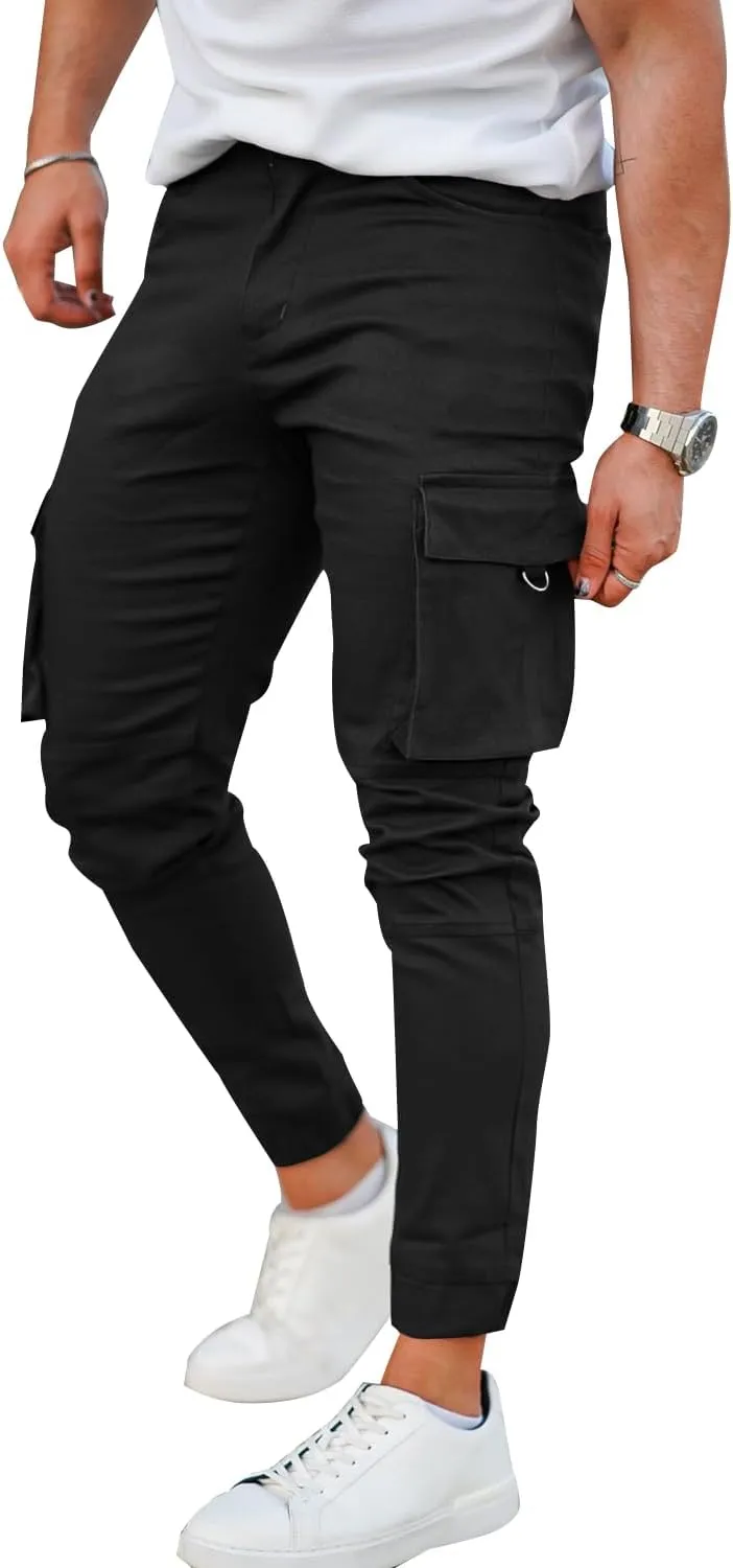 GINGTTO Mens Cargo Jogger Pants Slim Fit Stretch Zipper Pockets Thick Cotton Pants for Men