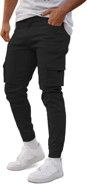 GINGTTO Mens Cargo Jogger Pants Slim Fit Stretch Zipper Pockets Thick Cotton Pants for Men