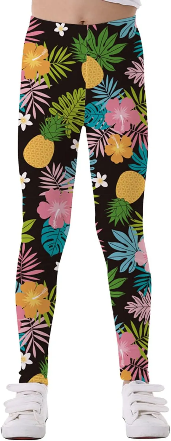 Girls' Printed Athletic Leggings Toddlers Active Stretch Leggings Kids Yoga Pants Performance Sports Tights