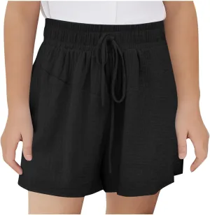 Girls Summer Shorts Casual Kids Wide Leg Cotton Linen Boho Beach Shorts Teens High Waisted Paperbag Drawstring Pants