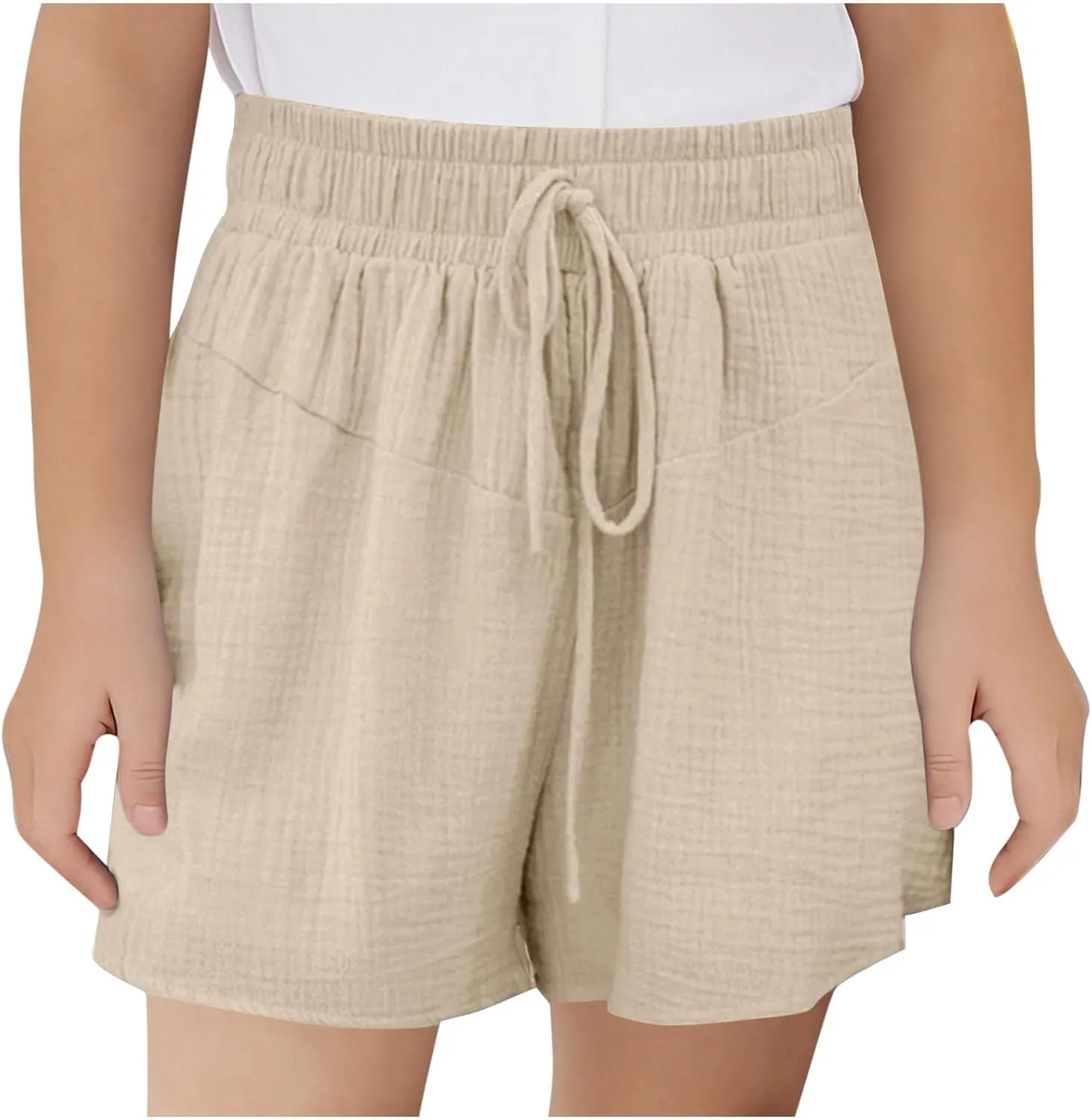 Girls Summer Shorts Casual Kids Wide Leg Cotton Linen Boho Beach Shorts Teens High Waisted Paperbag Drawstring Pants
