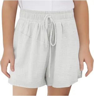 Girls Summer Shorts Casual Kids Wide Leg Cotton Linen Boho Beach Shorts Teens High Waisted Paperbag Drawstring Pants