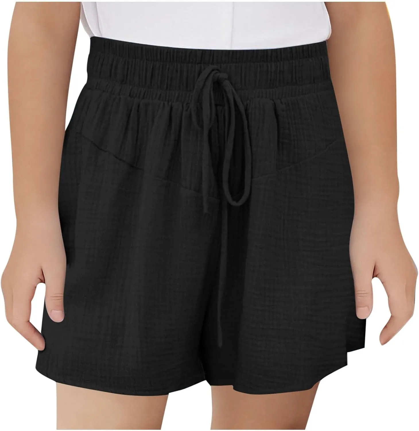 Girls Summer Shorts Casual Kids Wide Leg Cotton Linen Boho Beach Shorts Teens High Waisted Paperbag Drawstring Pants