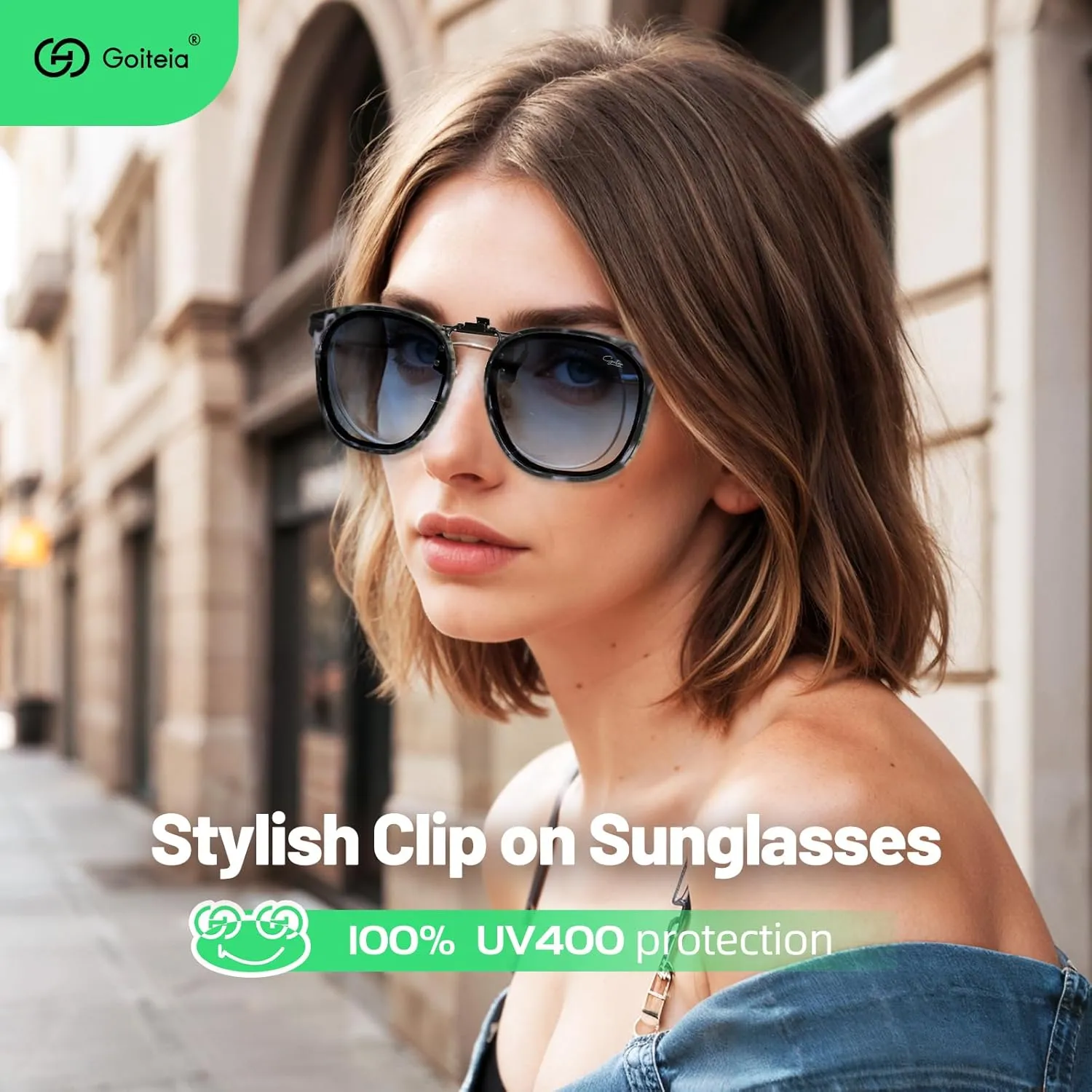 Goiteia Oversized Polarized Clip on Sunglasses over Prescription Glasses for Women Men, Round Stylish Framed Like Sunglasses