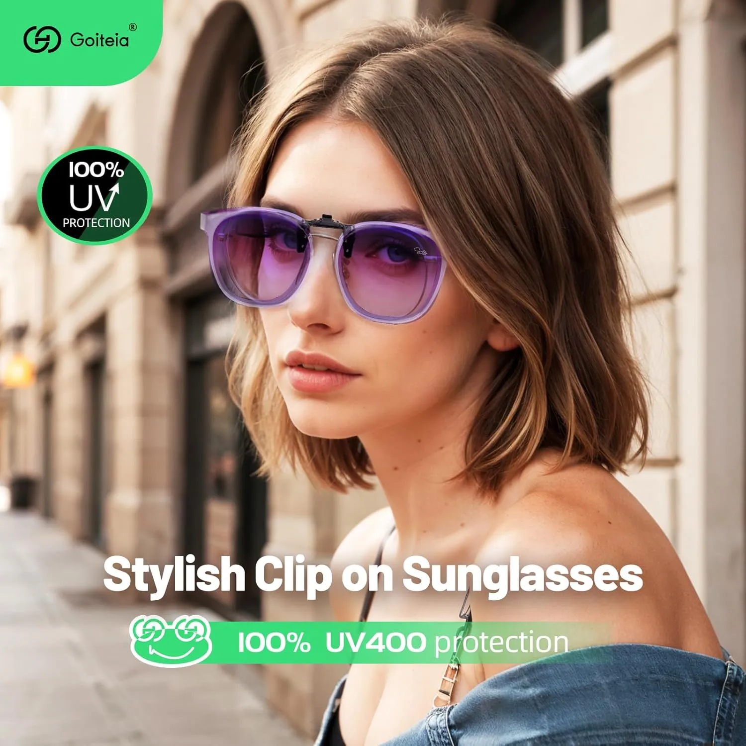 Goiteia Oversized Polarized Clip on Sunglasses over Prescription Glasses for Women Men, Round Stylish Framed Like Sunglasses