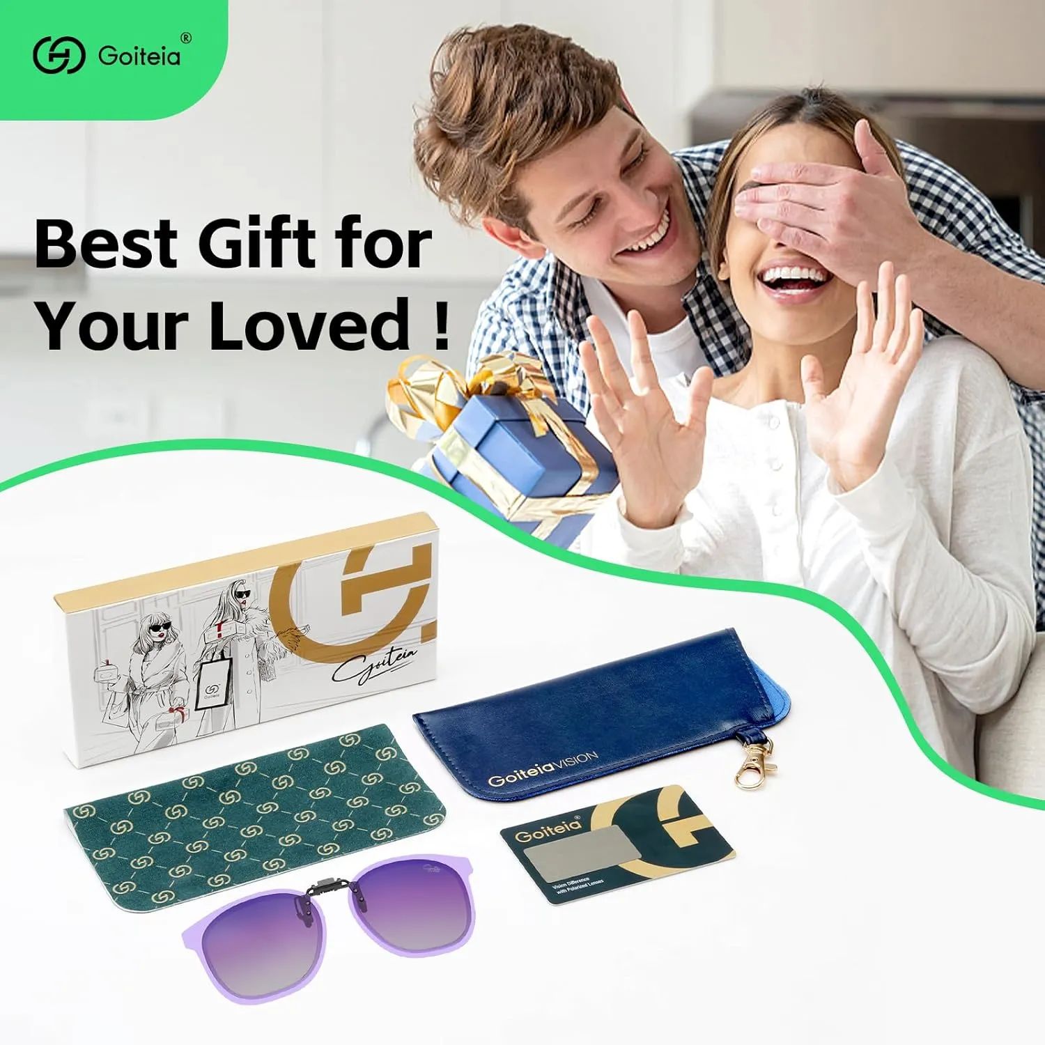 Goiteia Oversized Polarized Clip on Sunglasses over Prescription Glasses for Women Men, Round Stylish Framed Like Sunglasses