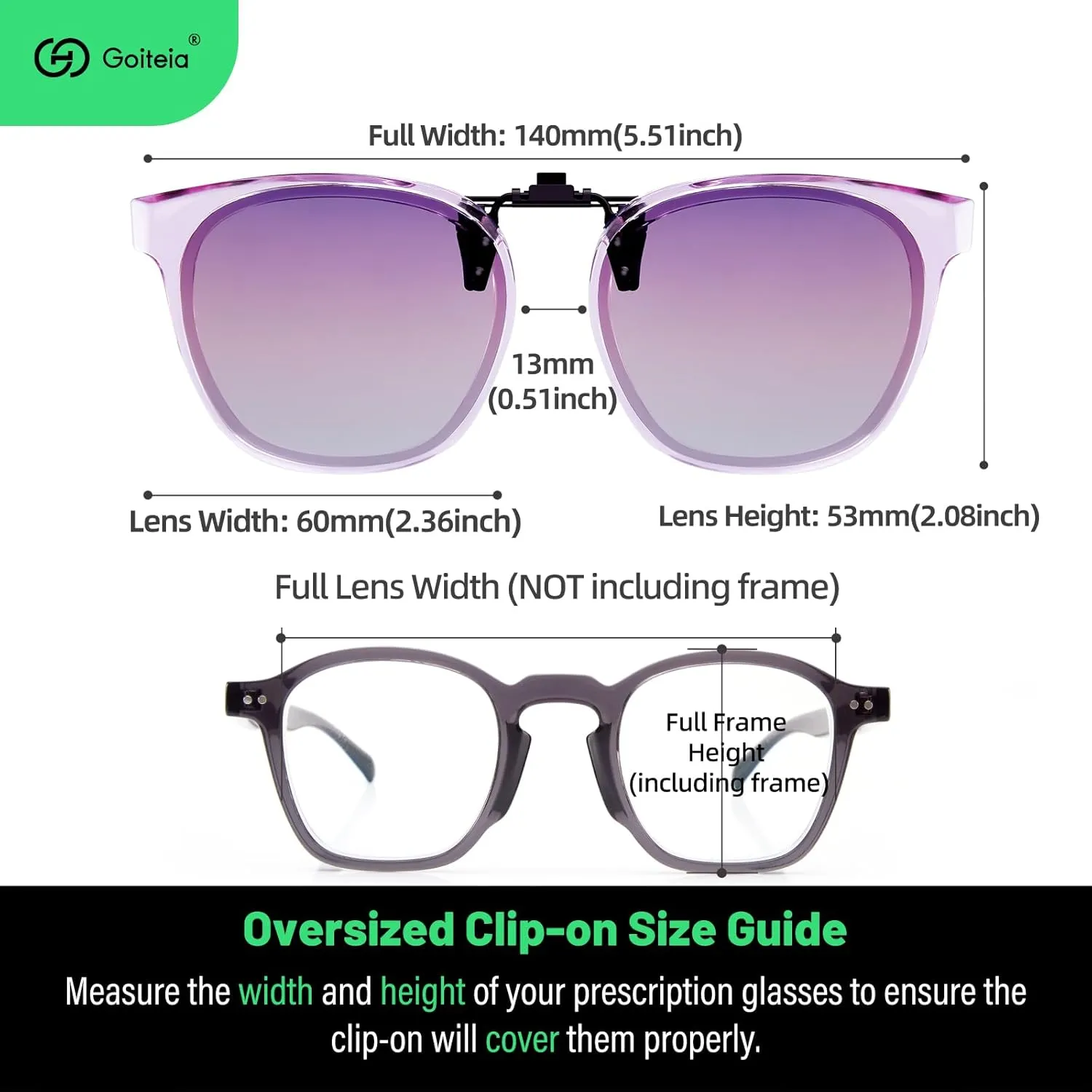 Goiteia Oversized Polarized Clip on Sunglasses over Prescription Glasses for Women Men, Round Stylish Framed Like Sunglasses