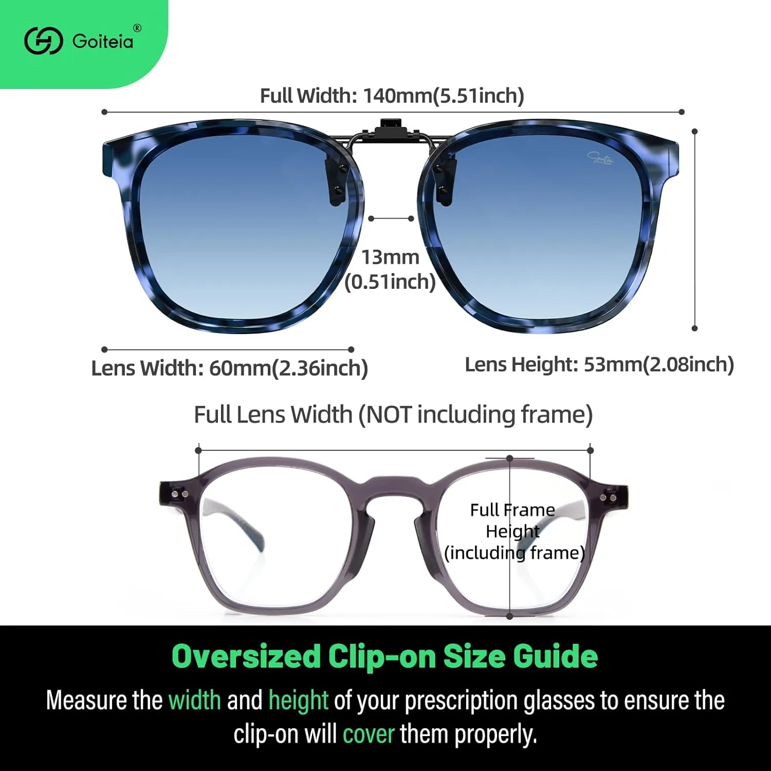 Goiteia Oversized Polarized Clip on Sunglasses over Prescription Glasses for Women Men, Round Stylish Framed Like Sunglasses