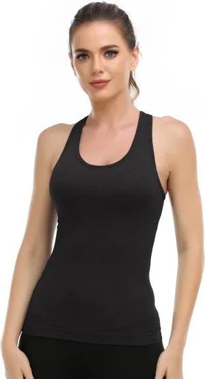 GXXGE Women Racerback Athletic Camisole Sports Shirts with Built in Shelf Bra Fitness Workout Running Sports Bra