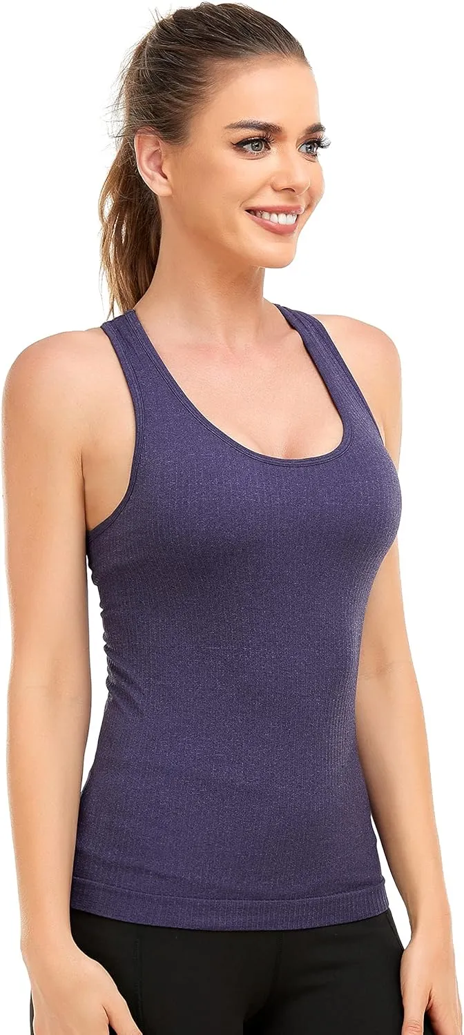 GXXGE Women Racerback Athletic Camisole Sports Shirts with Built in Shelf Bra Fitness Workout Running Sports Bra