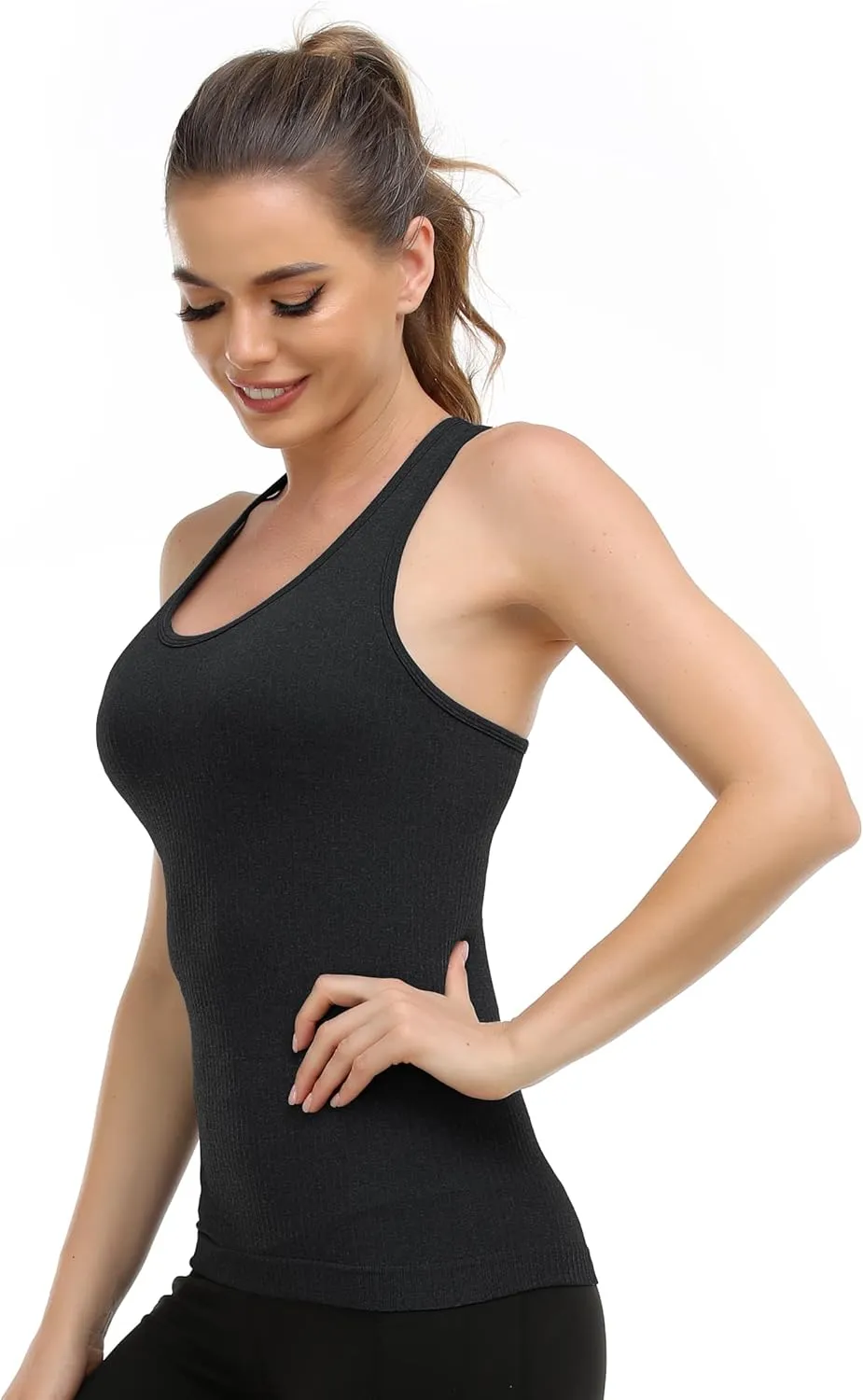 GXXGE Women Racerback Athletic Camisole Sports Shirts with Built in Shelf Bra Fitness Workout Running Sports Bra