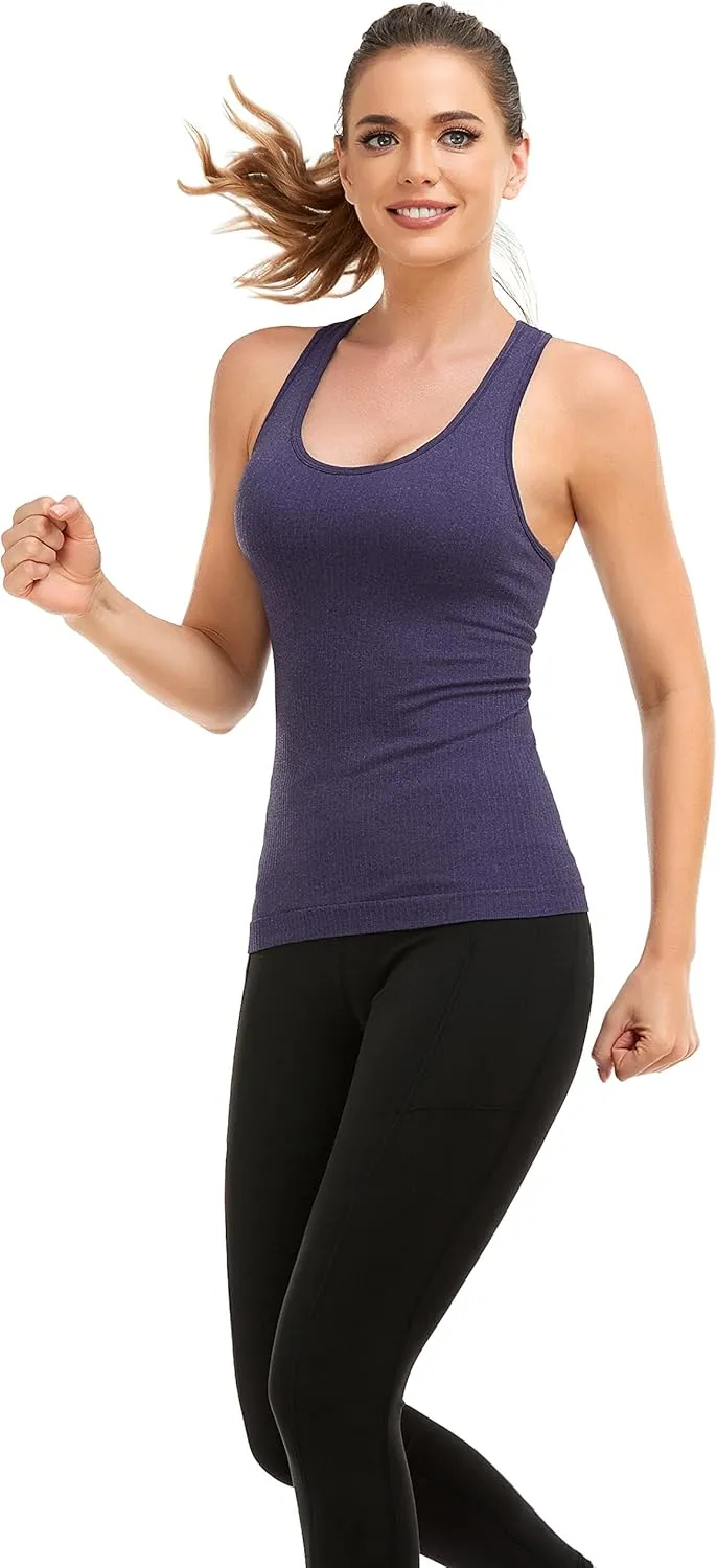 GXXGE Women Racerback Athletic Camisole Sports Shirts with Built in Shelf Bra Fitness Workout Running Sports Bra