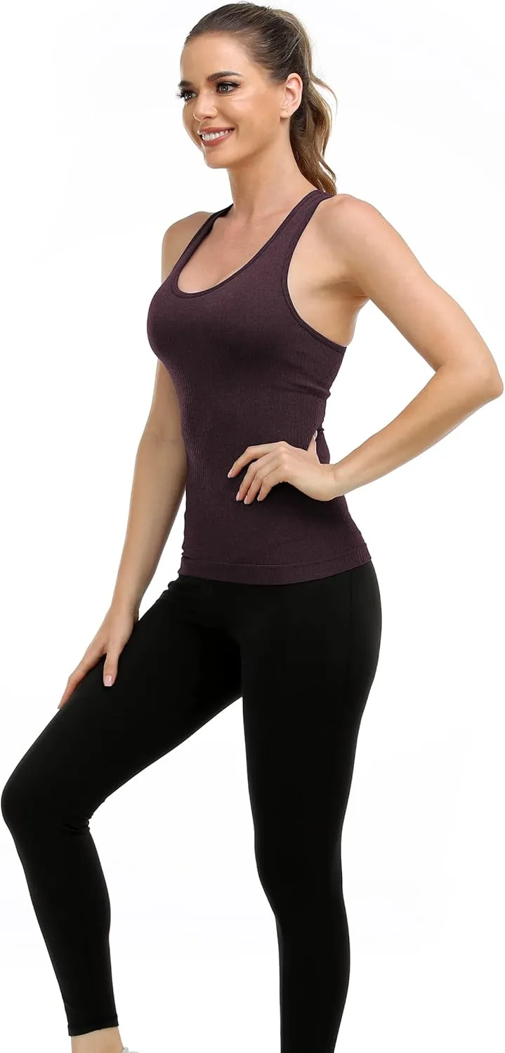 GXXGE Women Racerback Athletic Camisole Sports Shirts with Built in Shelf Bra Fitness Workout Running Sports Bra