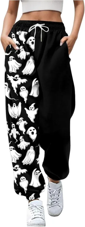 Halloween Printed Baggy Sweatpants Sweatpants Pockets Athletic Trousers Women's 2024 Casual Trendy Pants Fall