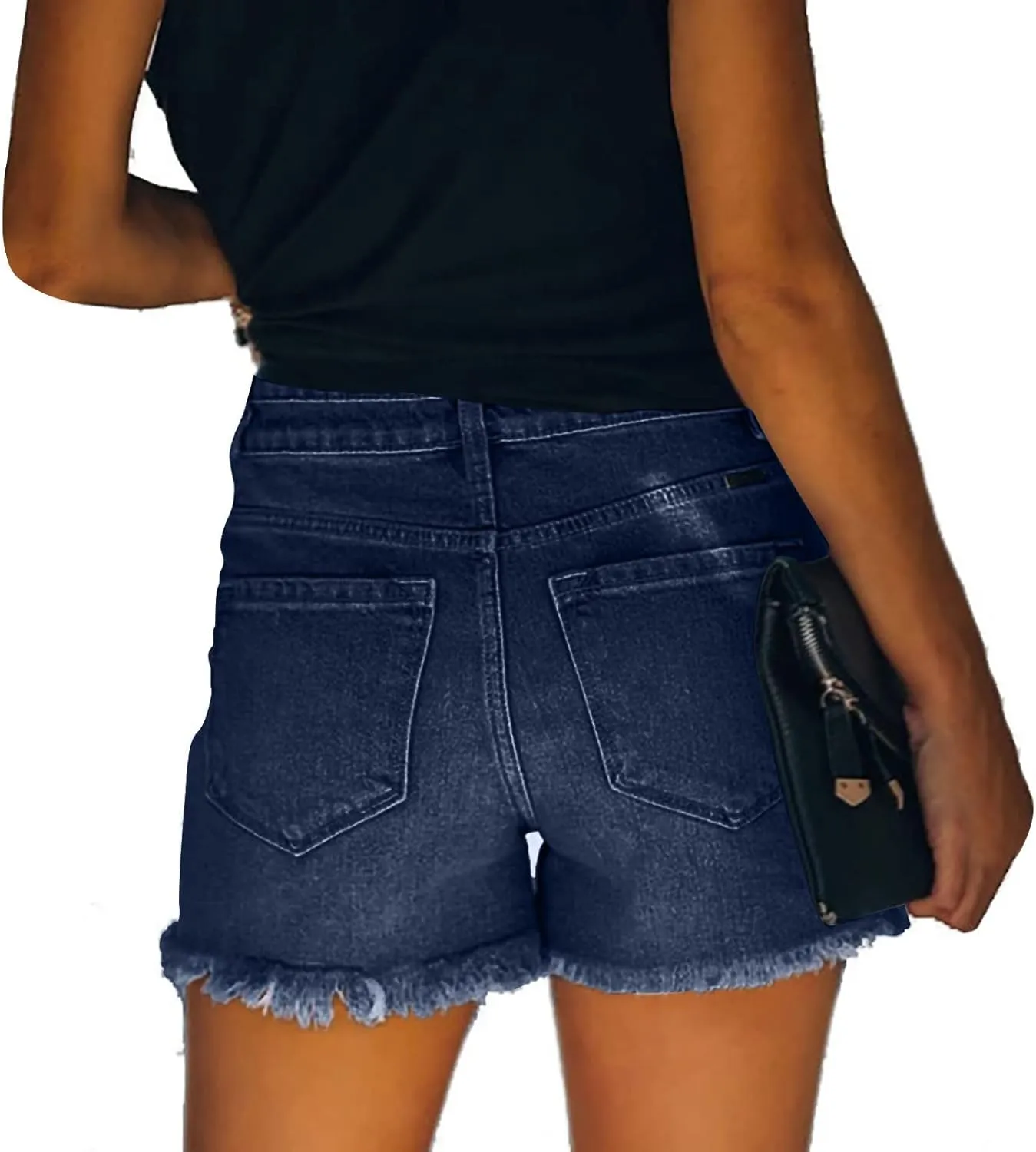 HGps8w Distressed Jean Shorts for Women Juniors Summer Casual Ripped Raw Hem High Waisted Stretchy Denim Shorts with Pockets