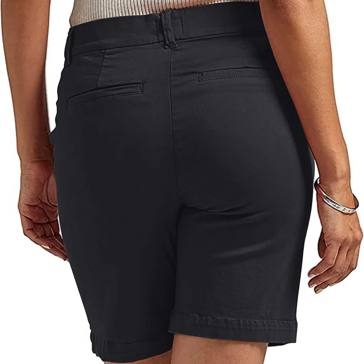 hlysgo Women Stretch Twill Shorts 2024 Summer Casual Slim Fit Hiking Shorts with Pockets High Waisted Pull On Chino Shorts