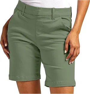 hlysgo Women Stretch Twill Shorts 2024 Summer Casual Slim Fit Hiking Shorts with Pockets High Waisted Pull On Chino Shorts