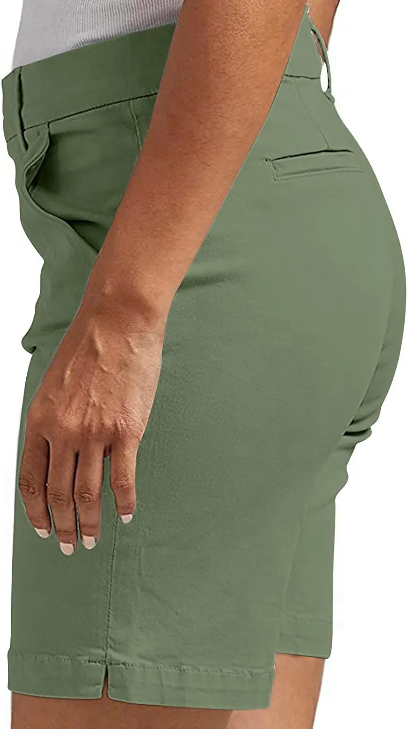 hlysgo Women Stretch Twill Shorts 2024 Summer Casual Slim Fit Hiking Shorts with Pockets High Waisted Pull On Chino Shorts