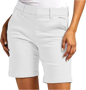 hlysgo Women Stretch Twill Shorts 2024 Summer Casual Slim Fit Hiking Shorts with Pockets High Waisted Pull On Chino Shorts