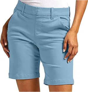 hlysgo Women Stretch Twill Shorts 2024 Summer Casual Slim Fit Hiking Shorts with Pockets High Waisted Pull On Chino Shorts