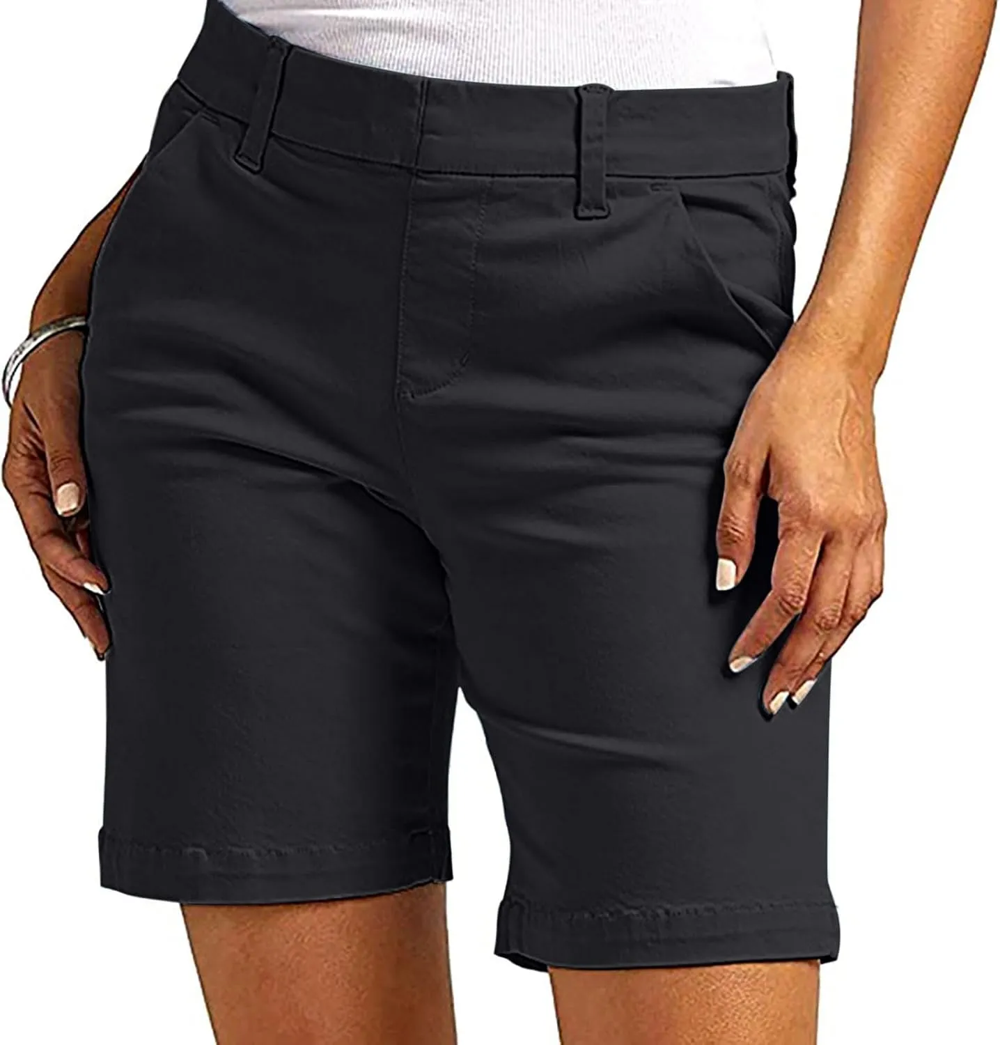 hlysgo Women Stretch Twill Shorts 2024 Summer Casual Slim Fit Hiking Shorts with Pockets High Waisted Pull On Chino Shorts