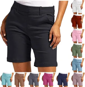 hlysgo Women Stretch Twill Shorts 2024 Summer Casual Slim Fit Hiking Shorts with Pockets High Waisted Pull On Chino Shorts