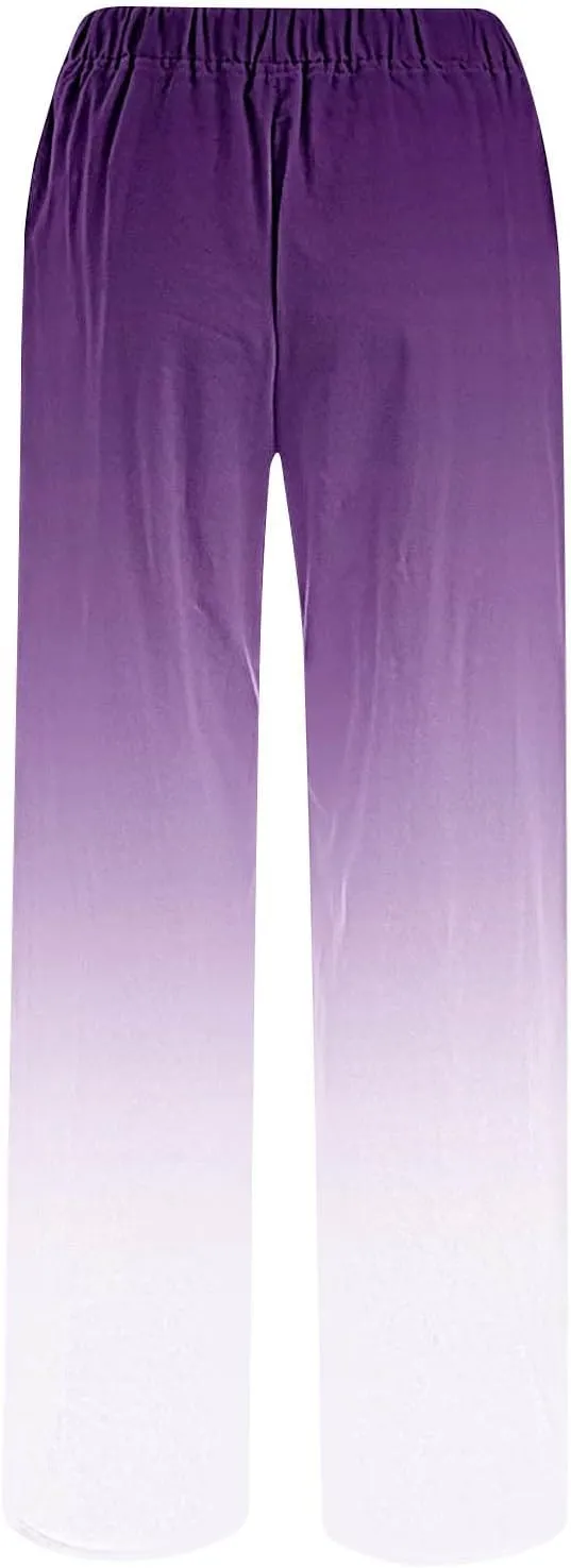 hlysgo Women's Summer Drawstring Waist Wide Leg Casual Pants 2024 Loose Cotton Linen Palazzo Pants Trousers with Pockets