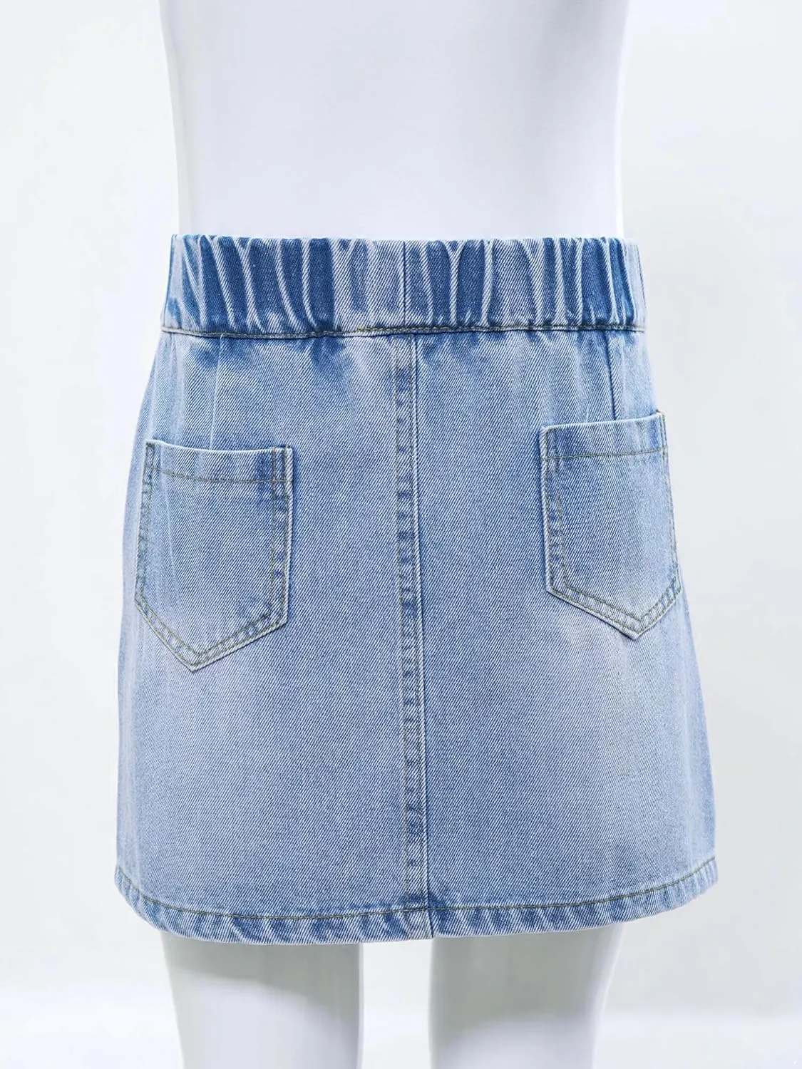 Hularka Kids Girls A Line Denim Skirts Side Split Button Front Denim Skorts Summer Casual Jeans Skirts with Pockets