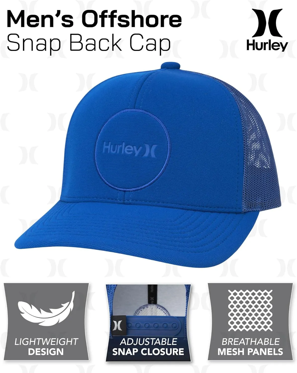 Hurley Men’s Offshore Trucker Hat - Curved Brim Mesh Baseball Cap and Hats for Men with Adjustable Snapback Closure