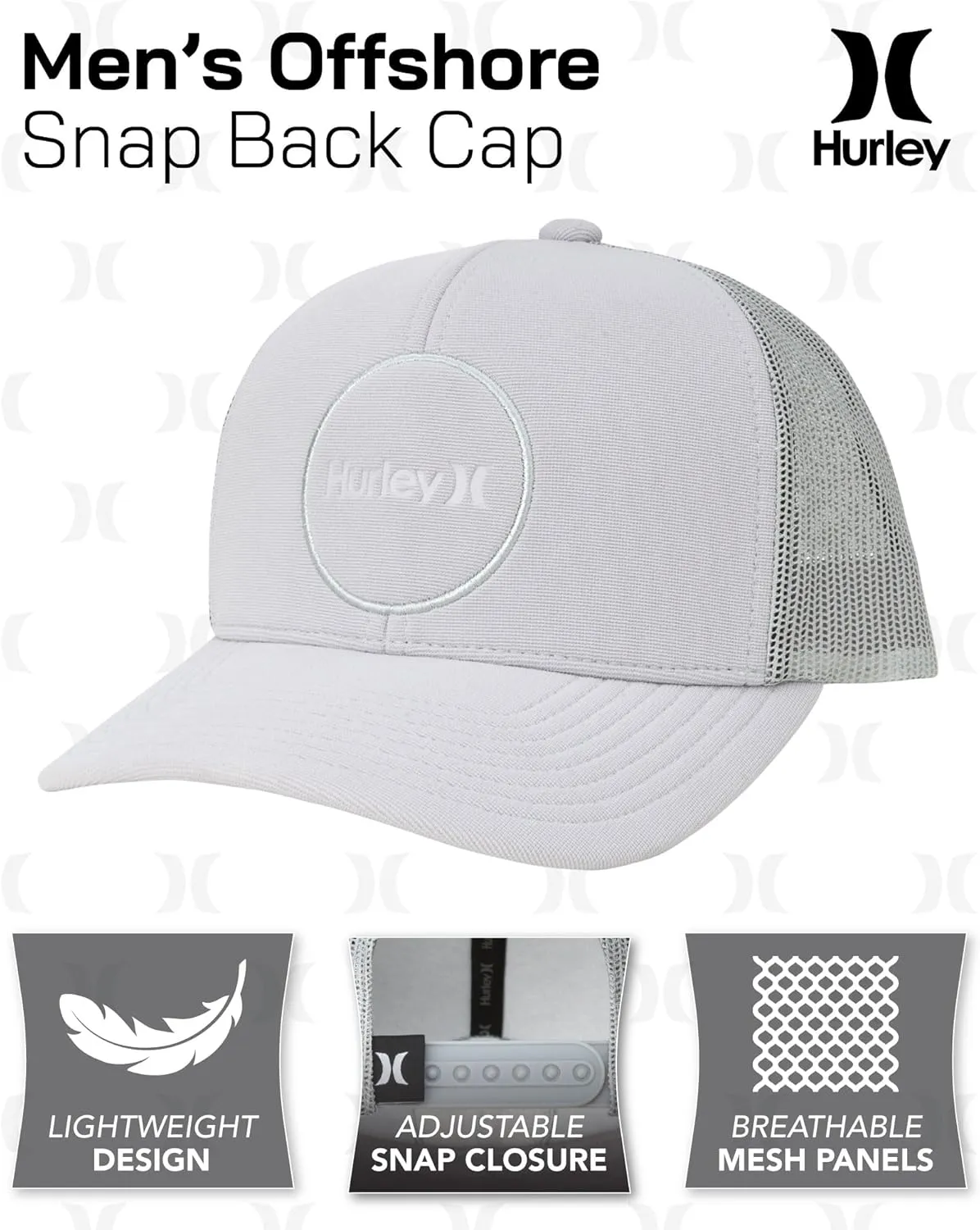 Hurley Men’s Offshore Trucker Hat - Curved Brim Mesh Baseball Cap and Hats for Men with Adjustable Snapback Closure