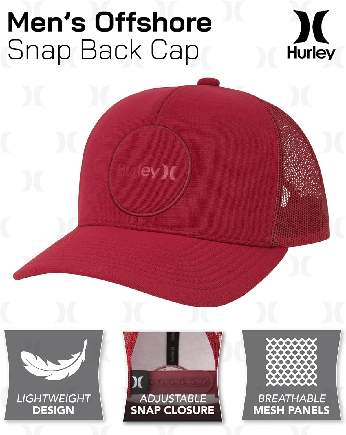 Hurley Men’s Offshore Trucker Hat - Curved Brim Mesh Baseball Cap and Hats for Men with Adjustable Snapback Closure