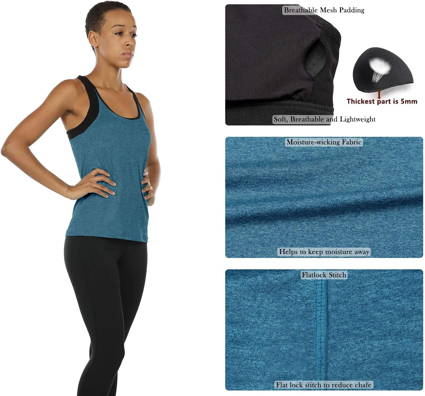 icyzone Women's Activewear Workout Yoga Spaghetti Strap Racerback Tank Top with Built in Bra