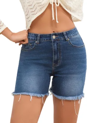 Jean Shorts for Women High Waisted Denim Shorts Stretchy Ripped Trendy Casual Frayed Hem