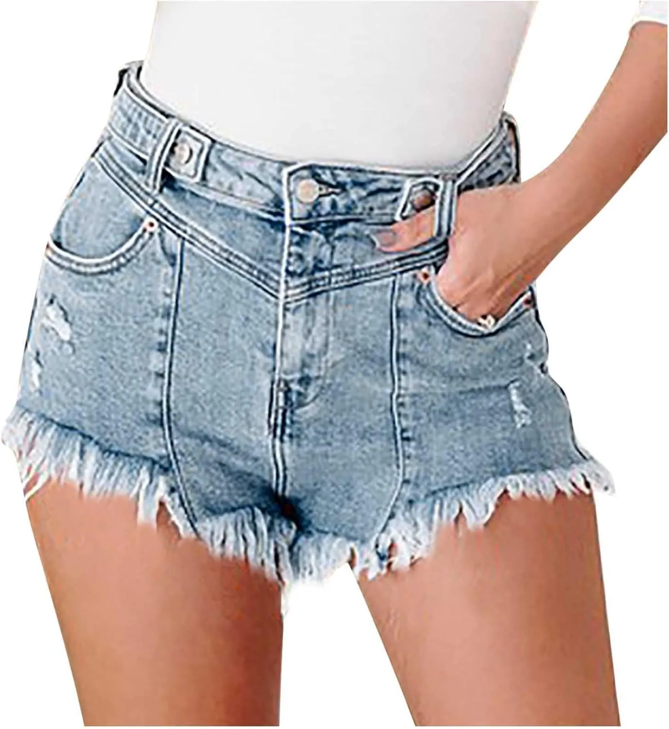 Jean Shorts Women Stretchy High Waisted Shorts Distressed Ripped Frayed Hem Denim Shorts Summer Jeans Hot Short Pants