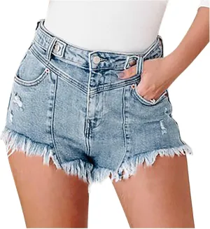 Jean Shorts Women Stretchy High Waisted Shorts Distressed Ripped Frayed Hem Denim Shorts Summer Jeans Hot Short Pants